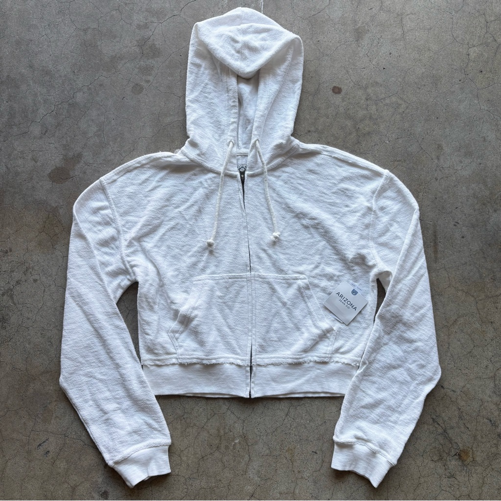 Arizona White Cropped Zipper Sweater